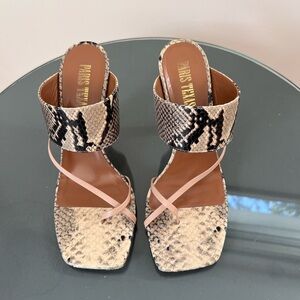 Paris Texas Square Toe Faux Snake Skin High Heel Sandal
